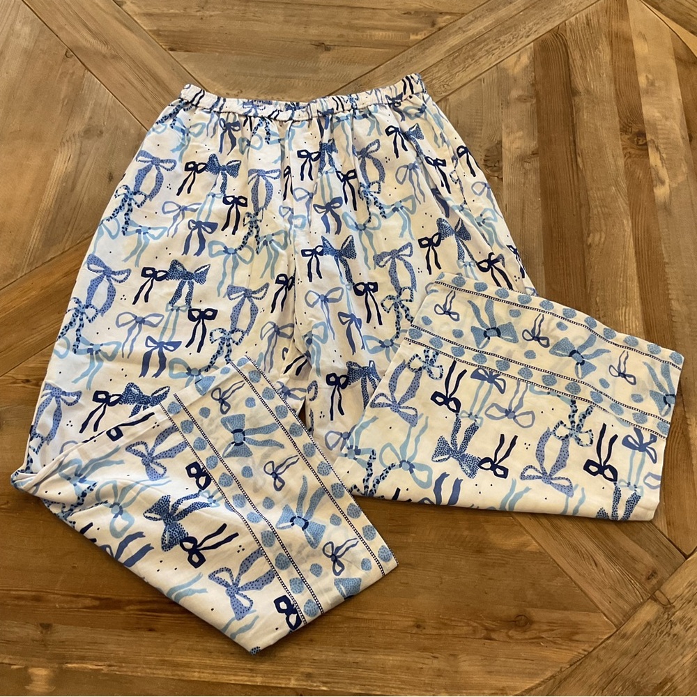 Mary Marshmallow XXL Blue Bow Print Beach Pajama Pants‎  NWT Resort Lounge